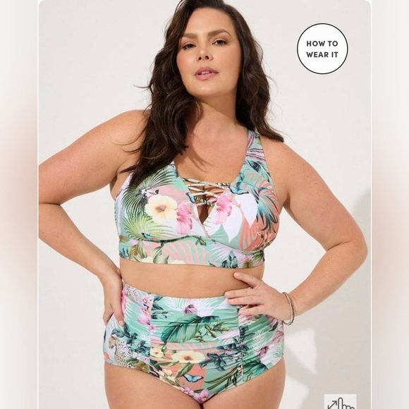 New! Torrid sz 4 Safari Adventure Green Swim Bathing Suit Wireless Top Bottom 4X - Picture 2 of 4